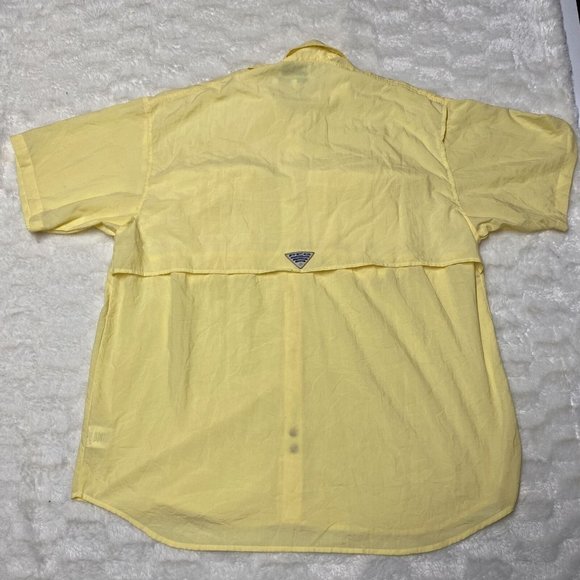 Columbia PFG Fishing Shirt Men's Yellow XL Nylon Short Sleeve Pockets Button-Up - Picture 8 of 11